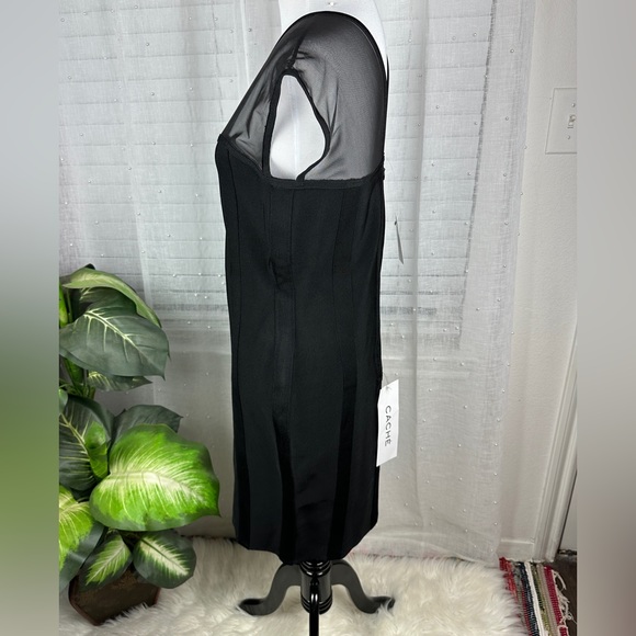 NWT Cache Mesh Sweetheart Neckline Little Black Bodycon Bandage Dress Illusion M - Picture 5 of 8